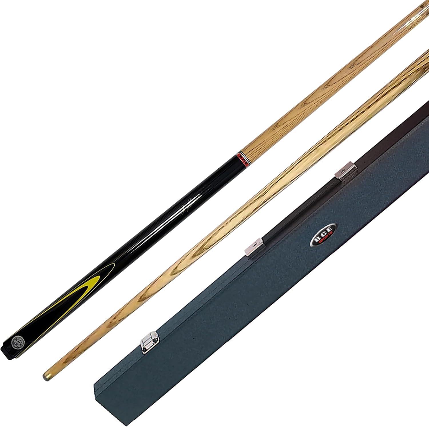 BCE Christophe Lambert English Pool Cue and Case, Black/Natural Wood, 57inch 145 cm Length Cue