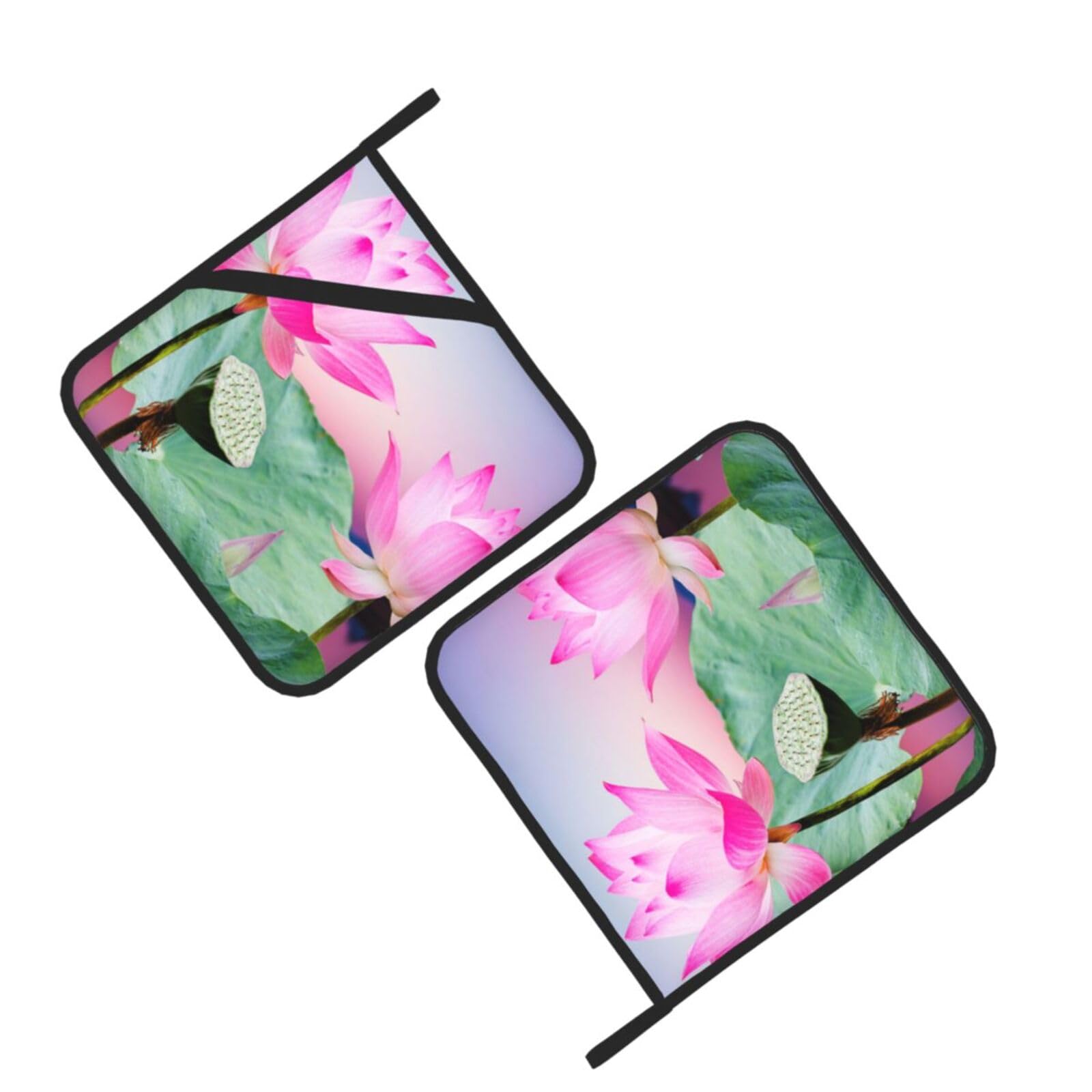 Pink Lotus Flowers Printed Oven Pot Holders Set of 2 Pcs Heat Resistant Kitchen Microwave Potholders for Cooking Baking Grilling