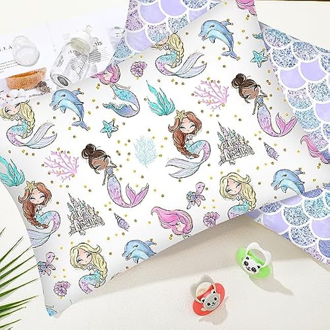 Ganeen 2 Pcs Mermaid Toddler Pillowcase Sized 14 x 19 Fits 12 x 16 or 13 x 18 Cotton Pillow Cover Kids Soft Pillowcase for Travel Girl Boy Infant Sleep(Mermaid)