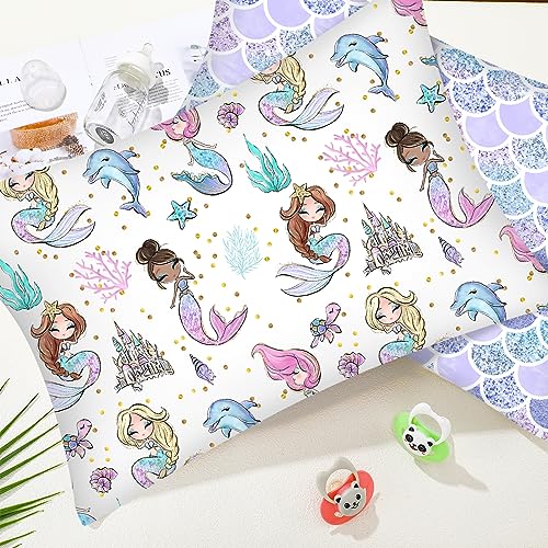 Image of Ganeen 2 Pcs Mermaid Toddler Pillowcase Sized 14 inch x 19 inch Fits 12 inch x 16 inch or 13 inch x 18 inch Cotton Pillow Cover Kids Soft Pillowcase for Travel Girl Boy Infant Sleep(Mermaid)