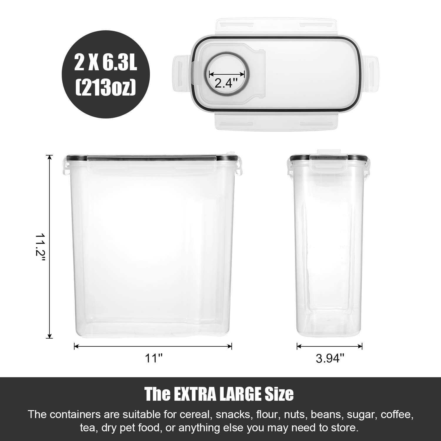 ME.FAN EXTRA LARGE Cereal Storage Containers [Set of 2] Airtight Food