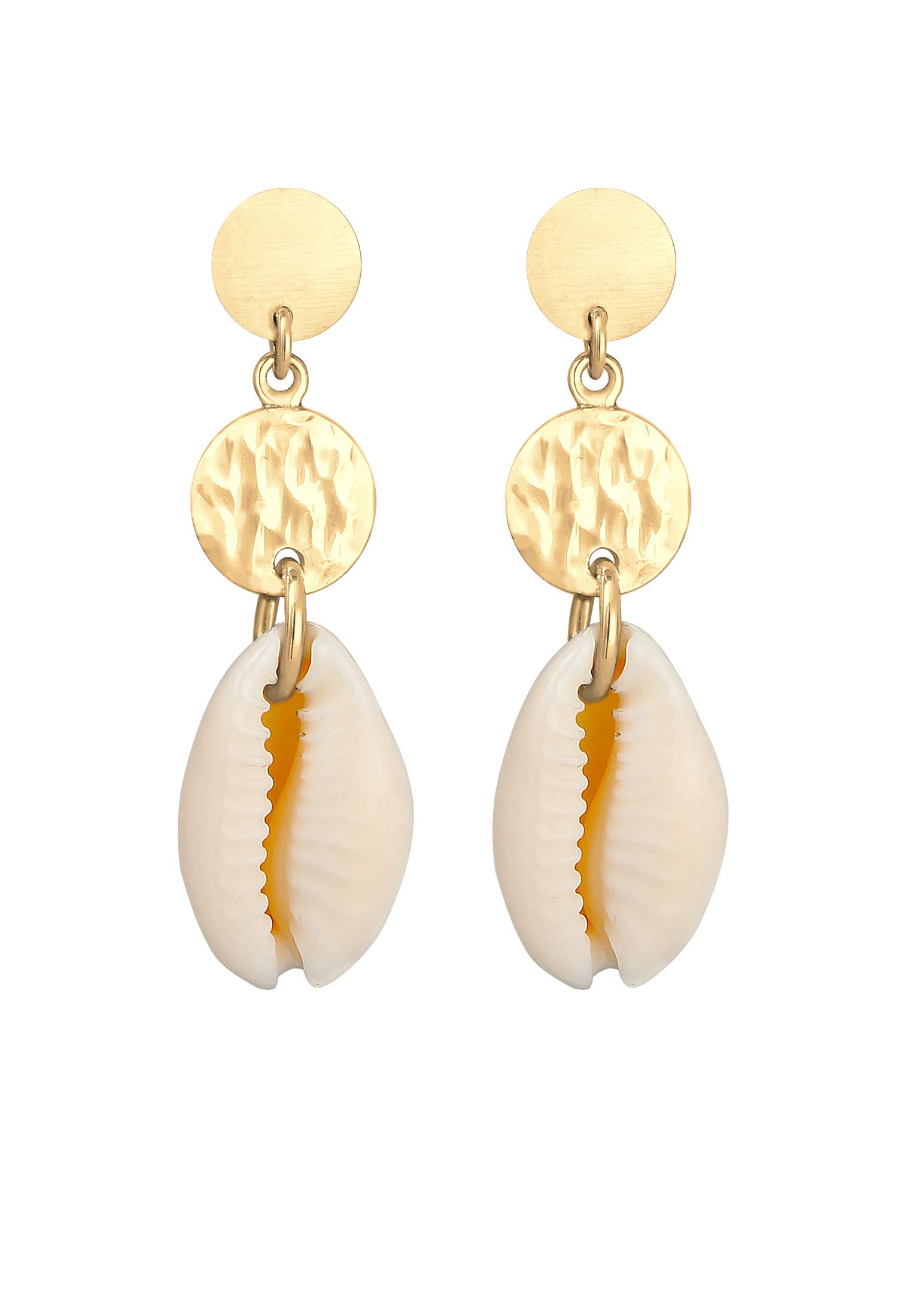 Elli Pendientes Mujer con Colgante Placa de Mar de Concha de Kauri en Plata Esterlina 925