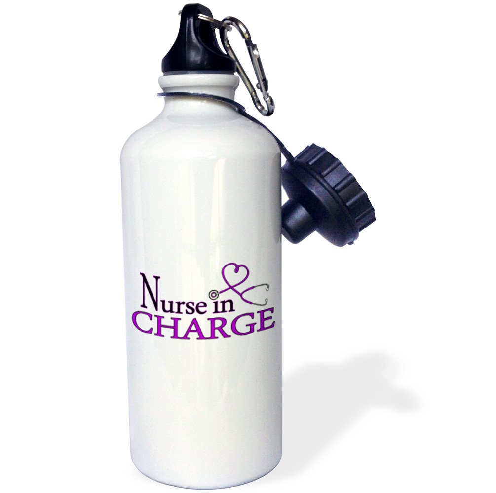 3dRose Nurse in Charge Purple Heart Stethoscope-Sports Water Bottle 21oz 21 oz Multicolor