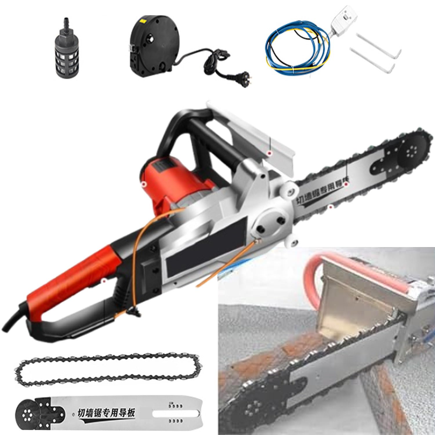 Motosierra eléctrica para hormigón,con Profundidad Corte 35/48 cm,Equipo Industrial para Cortar hormigón con Bomba Agua,Cadenas y Barras guía para Granito,hormigón y Piedra,35cm