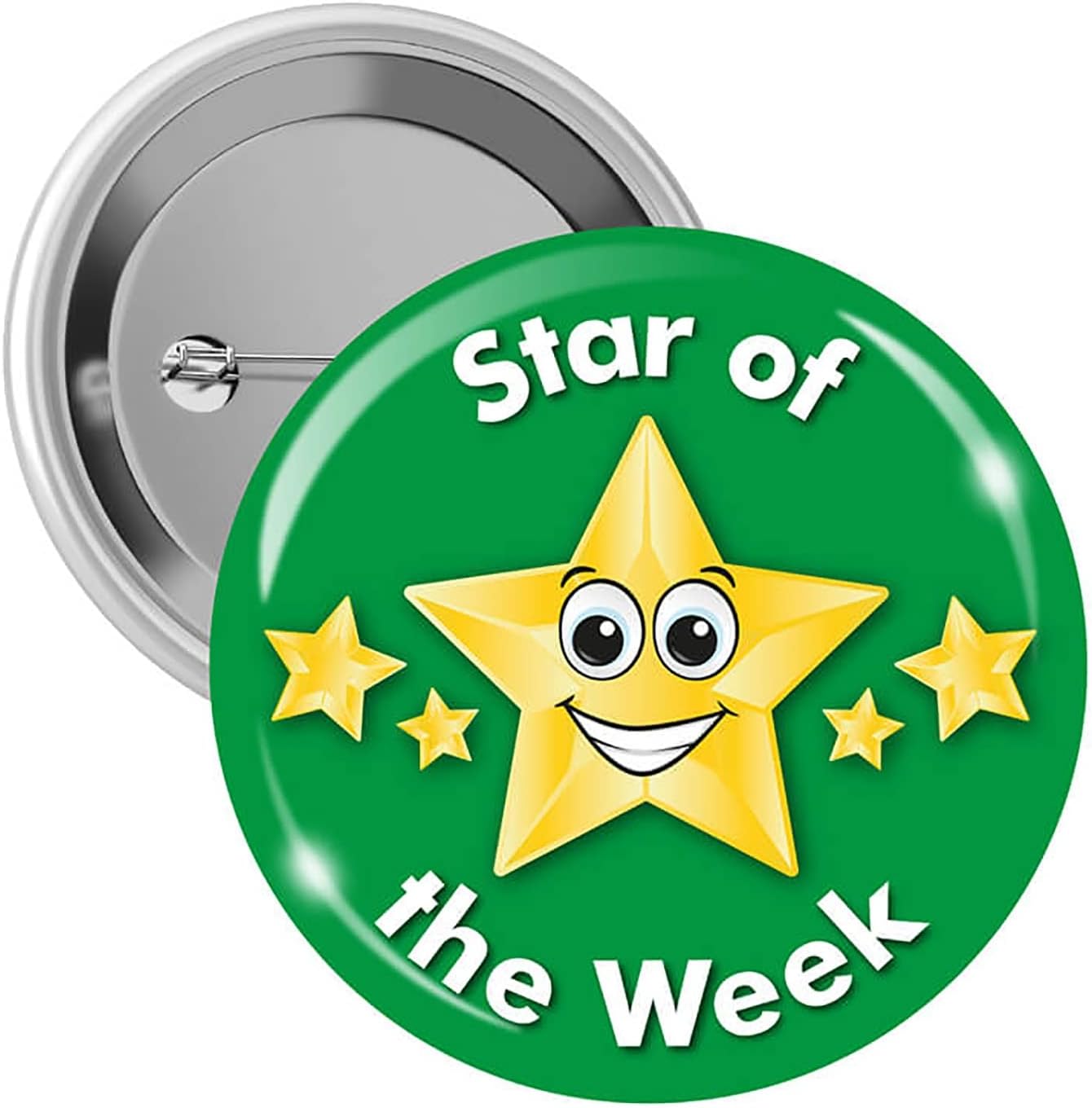10 Smiley Star Of The Week Childrens Pupils Motivational School Praise Teachers Reward Badges 38mm Primary Teaching Services (Green)