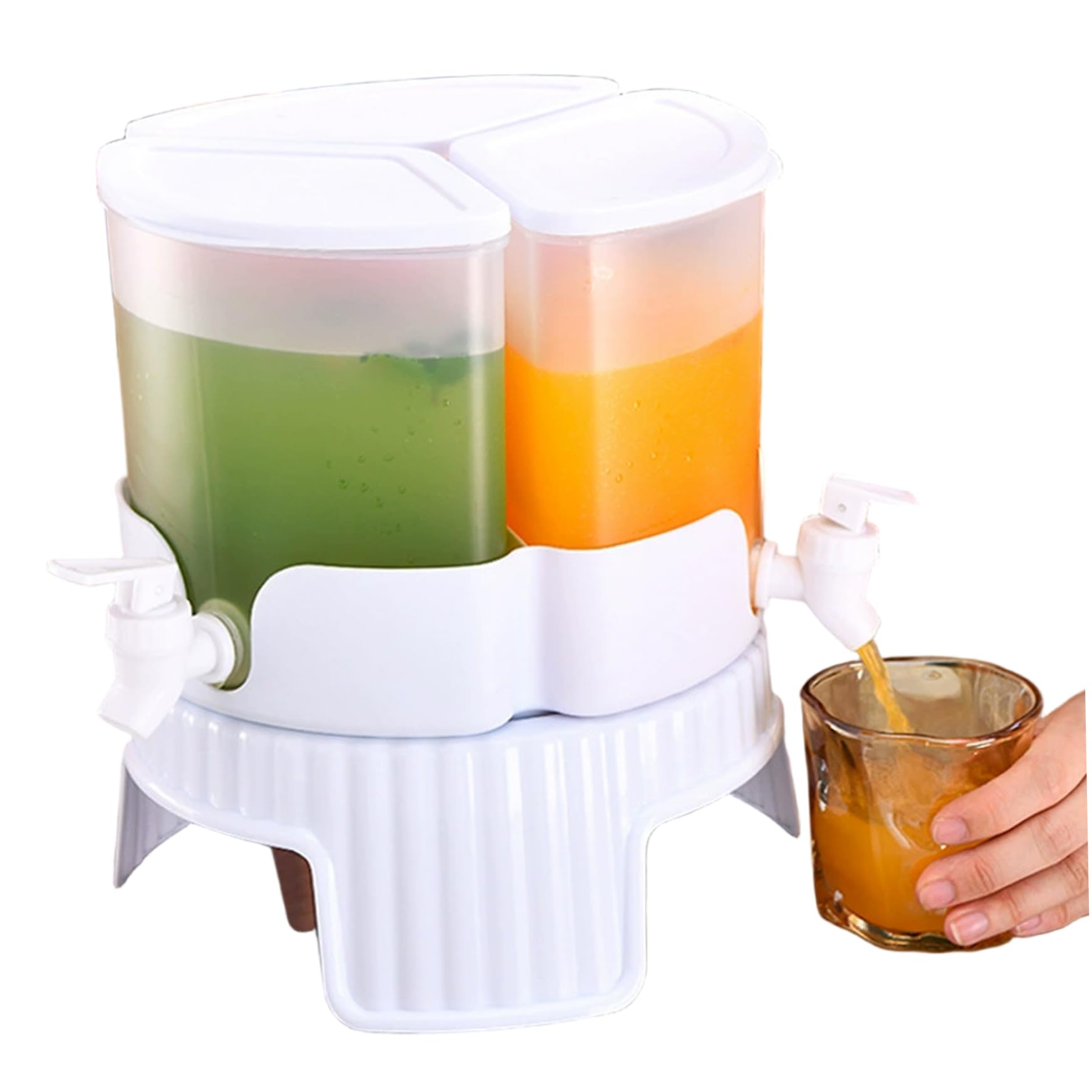 Dispensador de bebidas con soporte, 3 rejillas (1,7 L cada uno), dispensador de bebidas de polipropileno de grado alimenticio con tapa y espiga, giratorio de 360°, resistente al frío y al calor