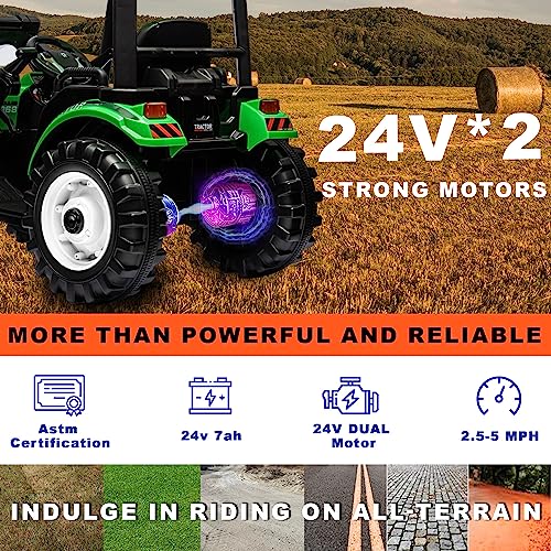 Image of Kidsera 24V Kids Ride On Tractor w /Front Loader Remote, Dual Motor, Green