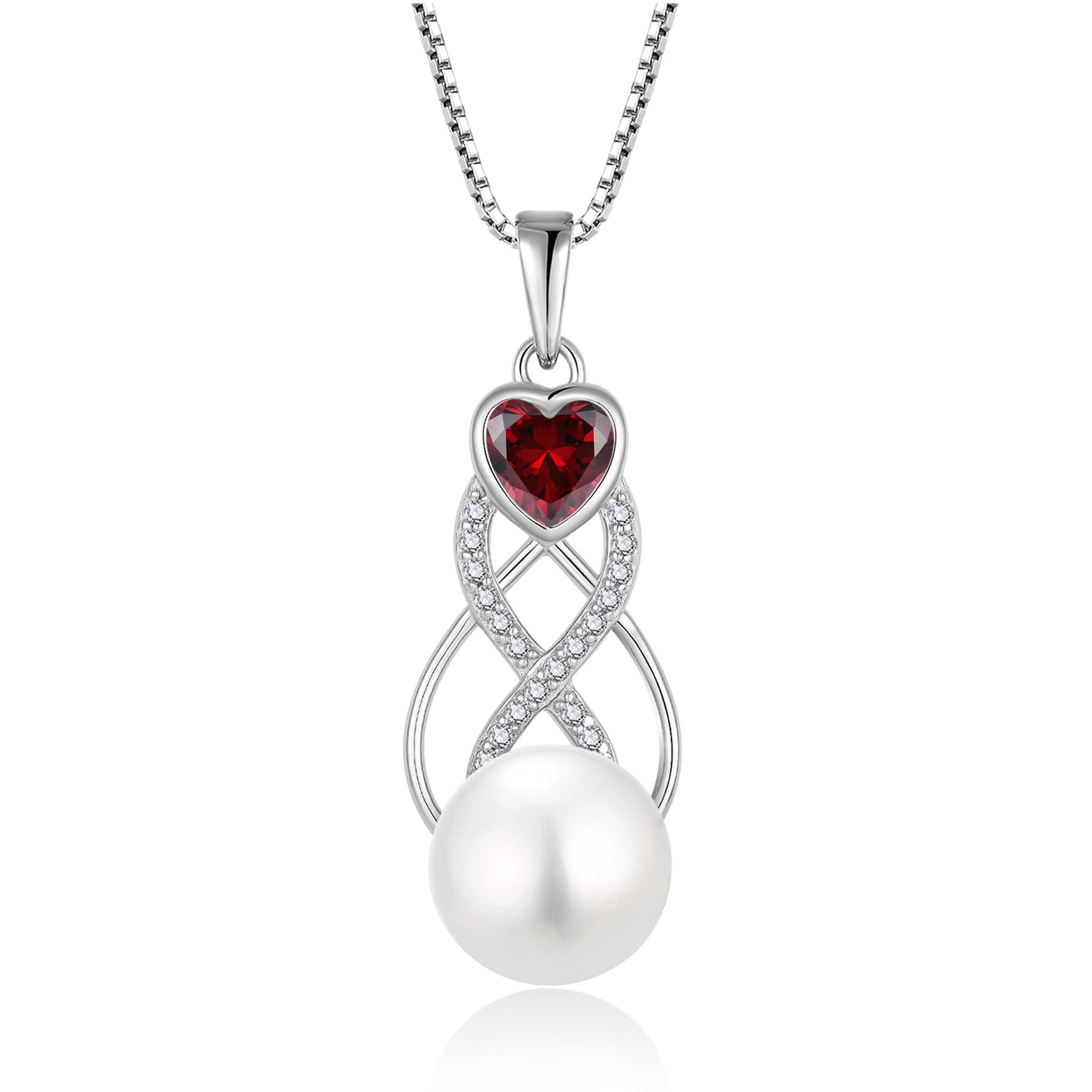 Pearl Necklaces for Women 925 Sterling Silver Infinity Freshwater Cultured Pearls Pendant Neckalce with Heart Birthstone Jewelry