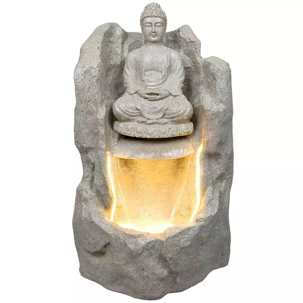 DA DECOR HUB Buddha Statue Decorative Water Fountains,Buddha Sitting in Cave Style Indoor Front Curtain Waterfall Fountain for Home Decor with LED Light, Speed Controller Pump (2 feet) (Off White)-image-5
