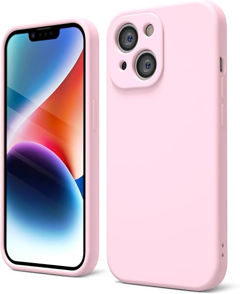 oakxco for iPhone 14 Phone Case Liquid Silicone, Cute Thin Slim Soft Rubber TPU Plain Smooth Gel Cover for Women Girl, Matte Solid Protective & Shockproof, Rose Light Pink - 1