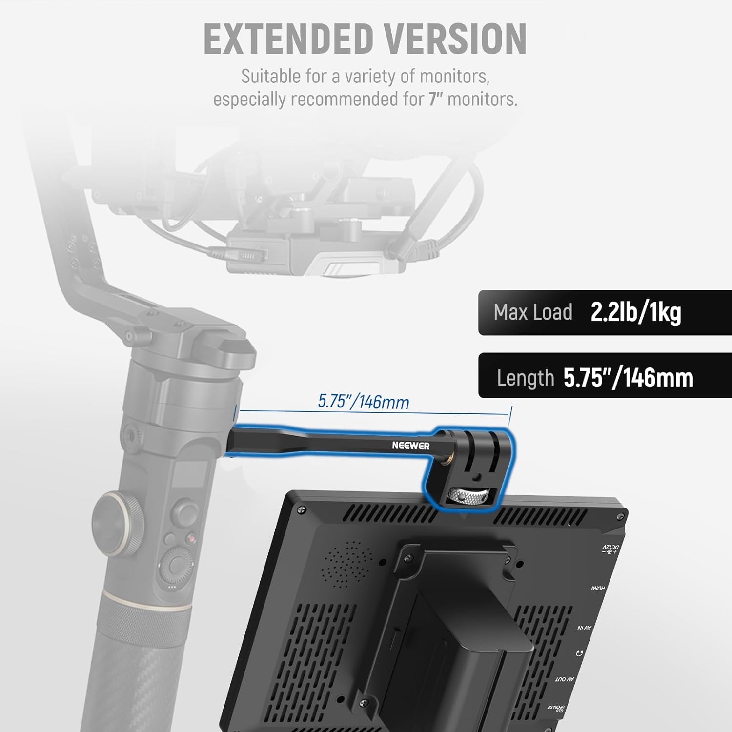 NEEWER Adjustable Field Monitor Mount, 360° Rotating Camera Monitor Mount with 1/4 Inch Thread, Compatible with DJI RS4 Pro RS3 RS2 RSC2 ZHIYUN Crane 2S Crane 3 3S WEEBILL-S MOZA Gimbals, GA005