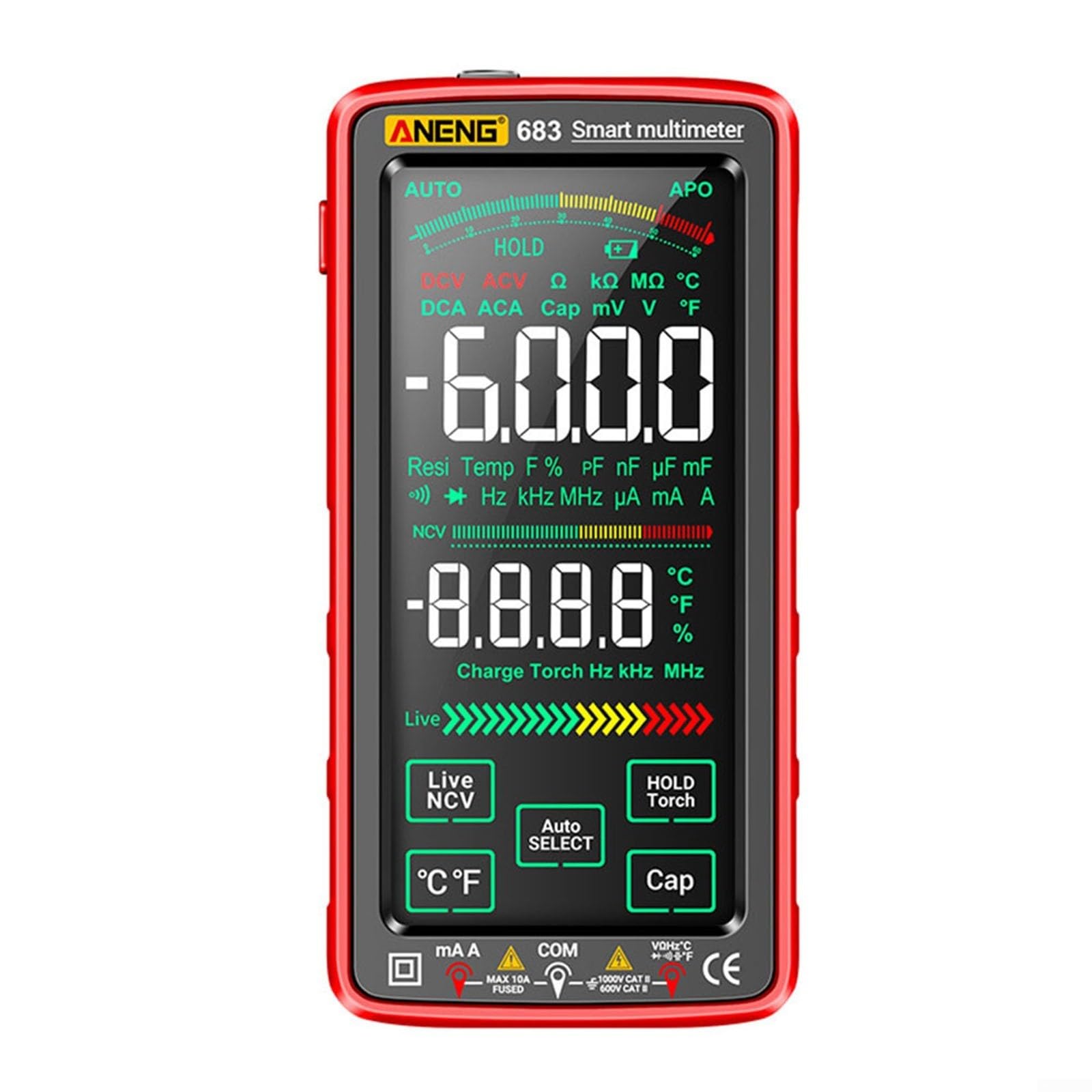 Para multímetro digital inteligente 6000 cuentas USB recargable Ncv Detector con retroiluminación para pruebas eléctricas AC DC Voltaje Corriente Ohm (negro)