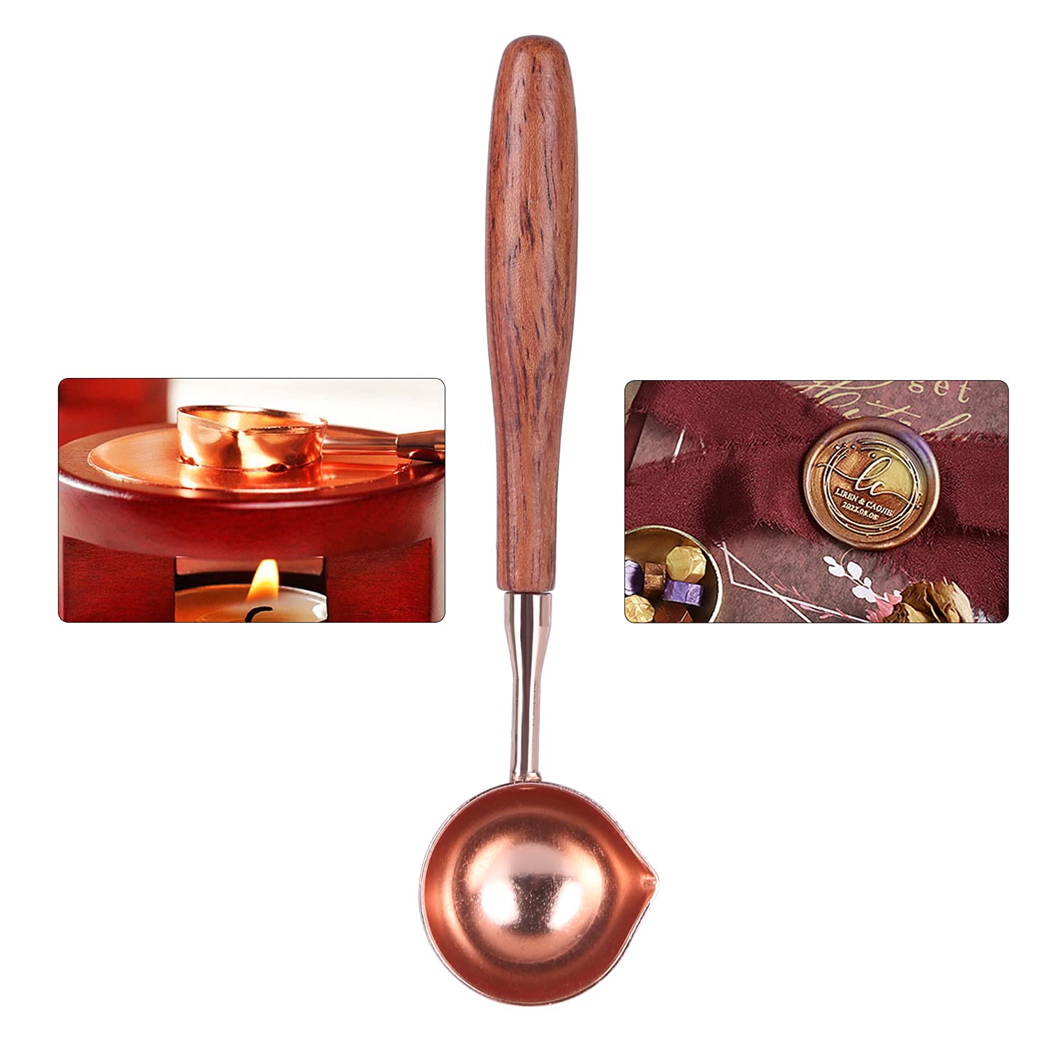 KKC Brass Wax Spoon for Sealing Wooden Handle Sealing Wax Spoon for Stamp Melting Spoon Wedding Invitations Mass Making Wax Seal Gift Envelope Seal Spoon