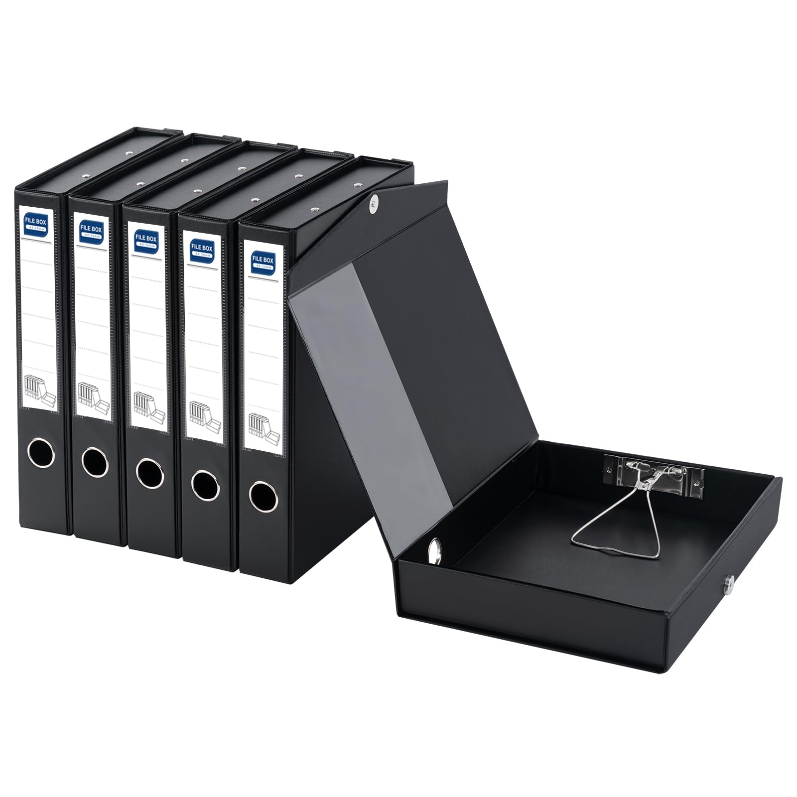 Hotyin A4 Box File 6 Pack - 50mm Spine - Box Files with Magnetic Closure & Clip, Foldable Document Organiser for Office, Home, School (Black) — image 1