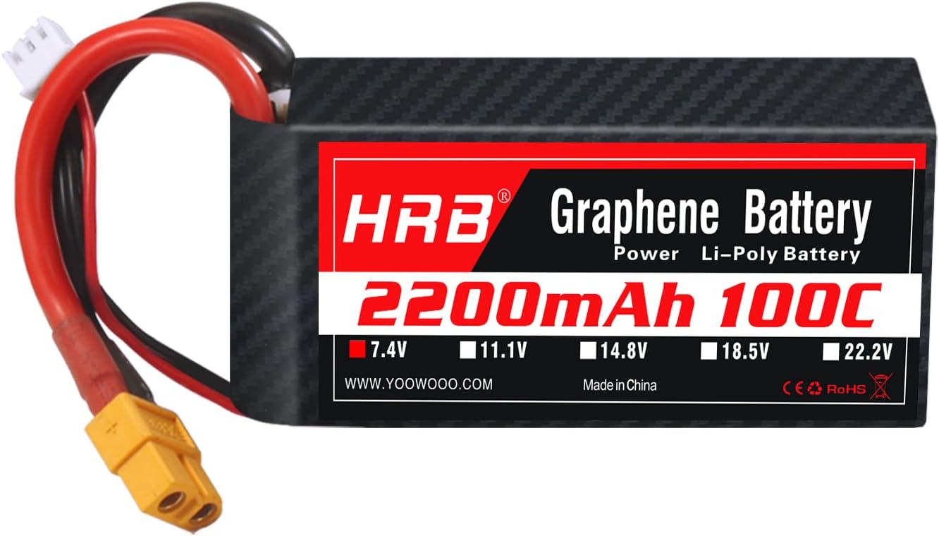 HRB 2S 2200mAh Lipo Battery XT60 100C 7.4V Graphene RC Lipo Battery Compatible with RC Car RC Truck RC Boat RC Airplane RC Helicopter