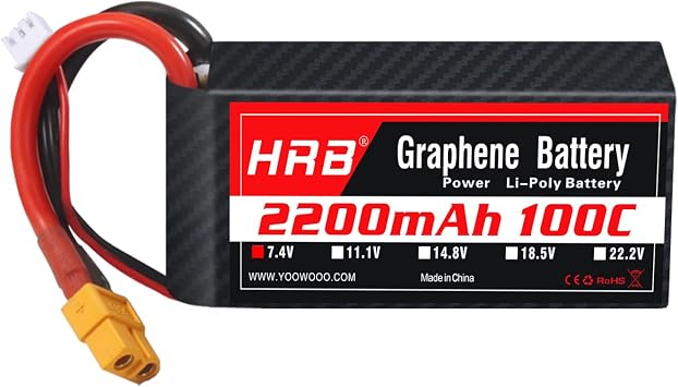 HRB 2S 2200mAh Lipo Battery XT60 100C 7.4V Graphene RC Lipo Battery Compatible with RC Car RC Truck RC Boat RC Airplane RC Helicopter