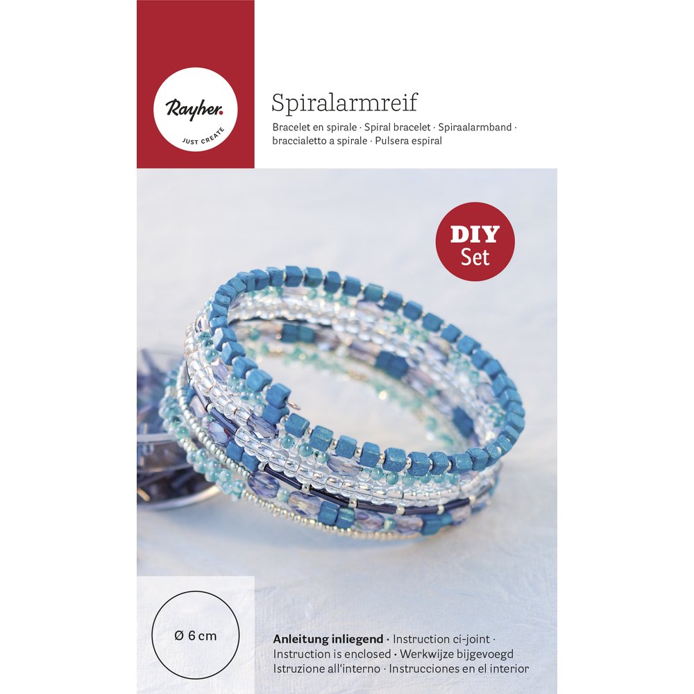 Rayher Bangle Making Kit, DIY Beaded Jewellery Making Craft Kit, Beaded Bracelet, Diameter 6cm, aqua and blue, 15393000