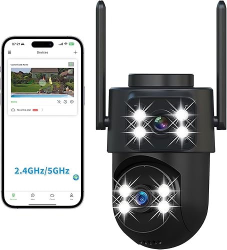 Cámara inteligente de doble lente para interiores y exteriores, 2K-3MP HD - WiFi 5G, seguimiento de movimiento AI de 360 IP65 resistente a la