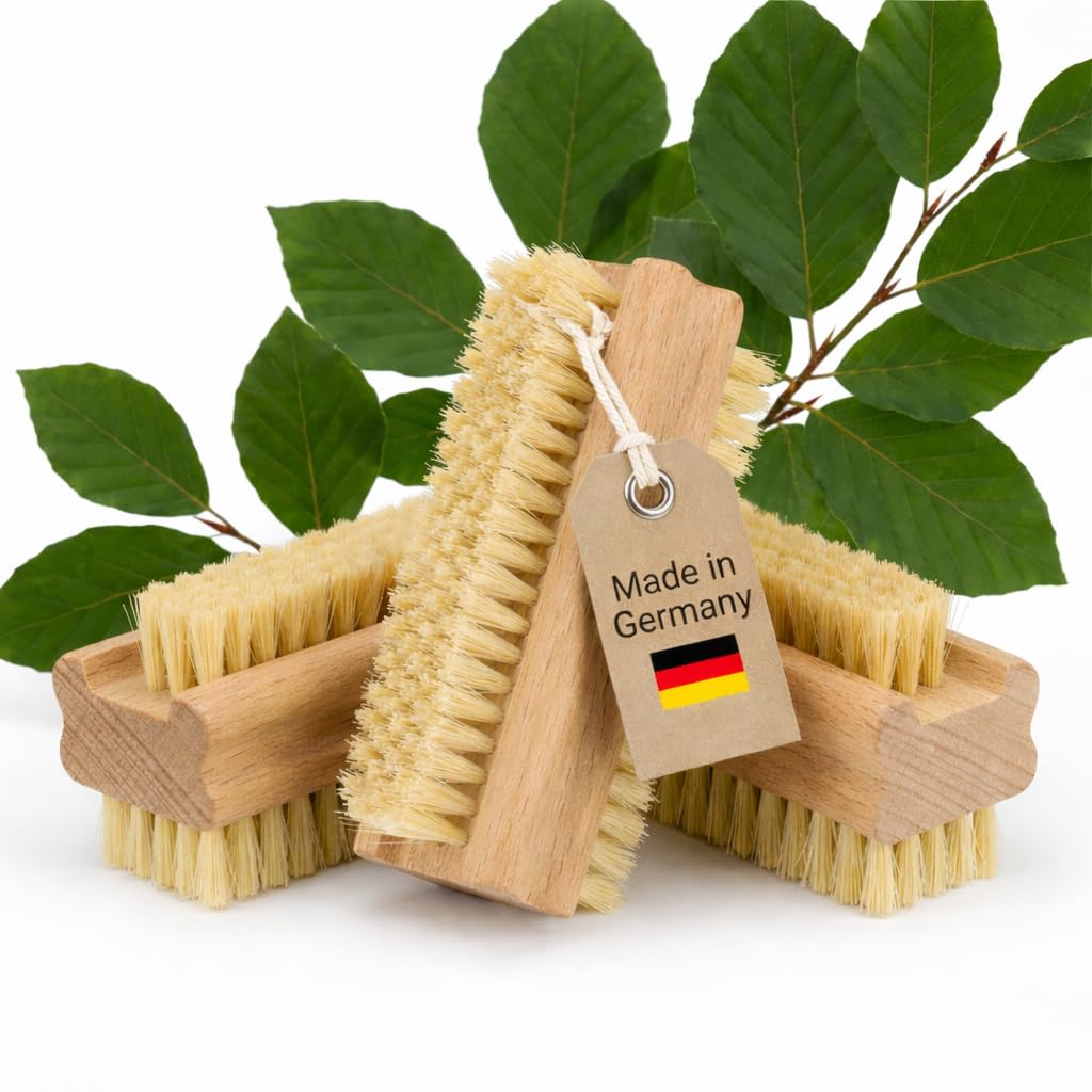 MC-Trend - Set di 3 spazzole per unghie e mani in legno, con setole naturali dure e morbide, senza plastica e vegano, Made in Germany
