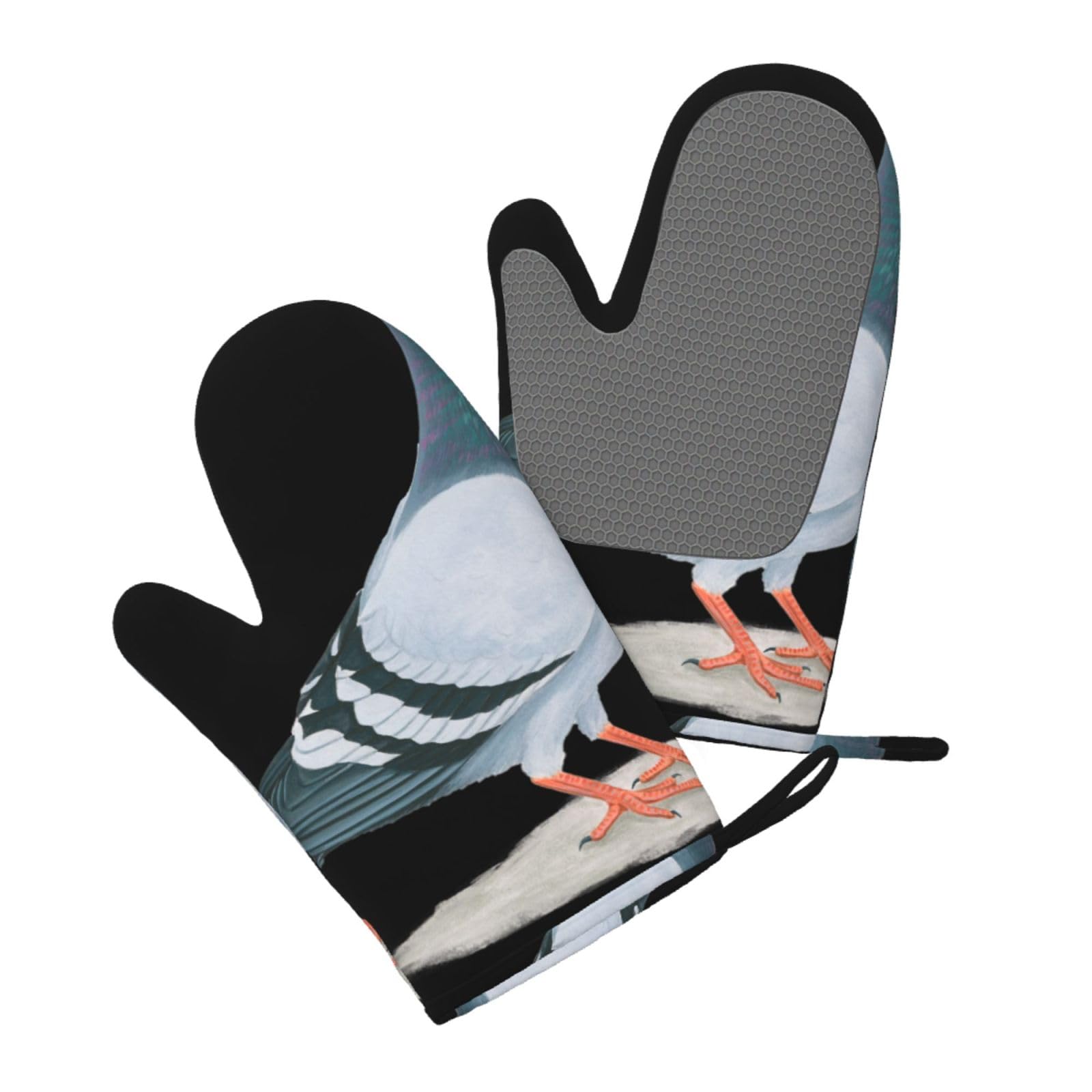 Aqrjlpo Women's Pigeon Silicone Oven Mitts Set 2Pcs, Printed Heat Resistant Non-Slip Silicone Oven Gloves For Kitchen Cooking Baking Microwave
