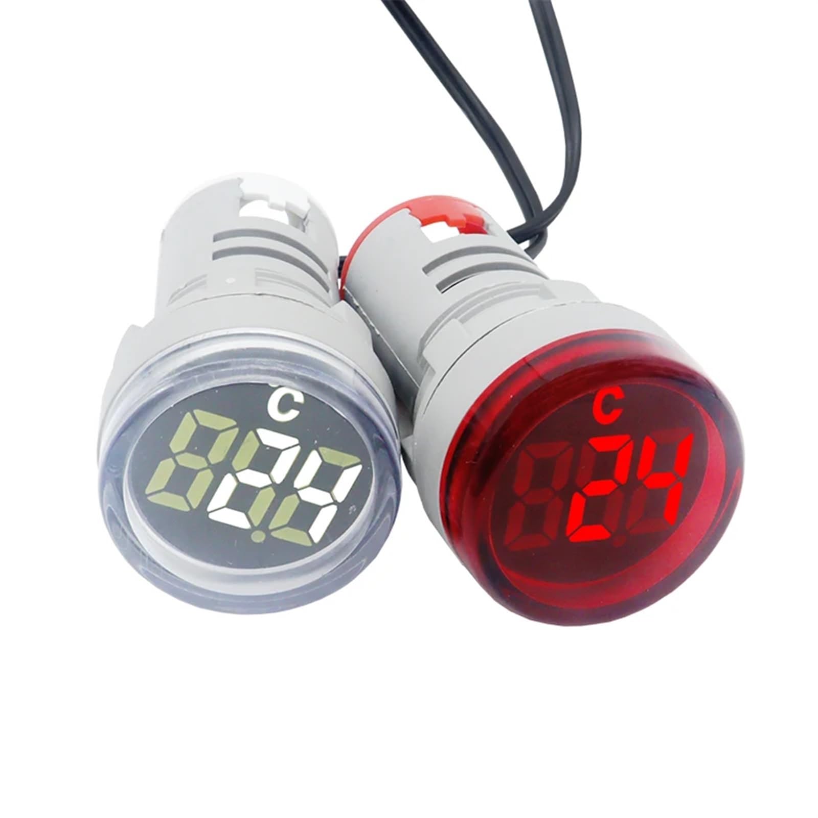 1 mini thermomètre rond à affichage numérique LED AC 50-380 V, instrument de mesure de la température à LED rouge et verte, câble de 1 mètre(50R)