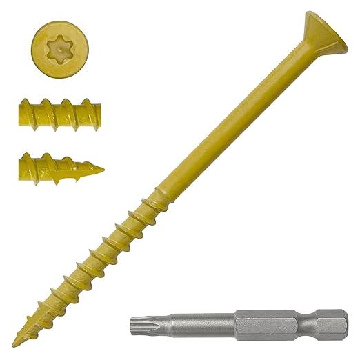 #10 x 3 Deck Screws, 100 PCS, Rust Resistant Epoxy Coated, Exterior Wood Screws 3 Inch, Torx/Star Drive Head Decking Screws for Outdoor, T25 Star Bit Included, Tan