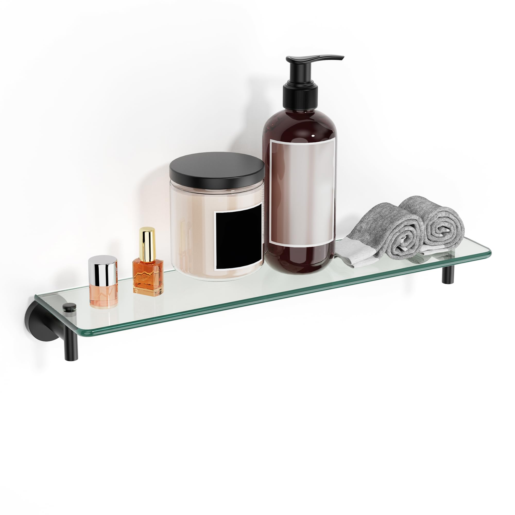 Glass Shelves for Bathroom,16-Inch Matte Black Floating Bathroom Shelf Stainless Steel Tempered Glass Shelf Modern Shelves wall Mounted
