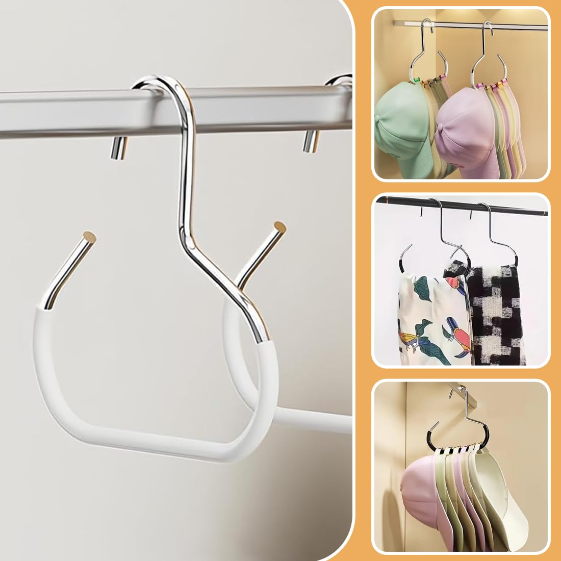 Porta Cappelli da Armadio, Ganci per Cappelli, Cappelliera, Organizer Multiuso, per Baseball, Sciarpe, Vestiti, Cravatte (8 Pezzi, Bianco e Nero)