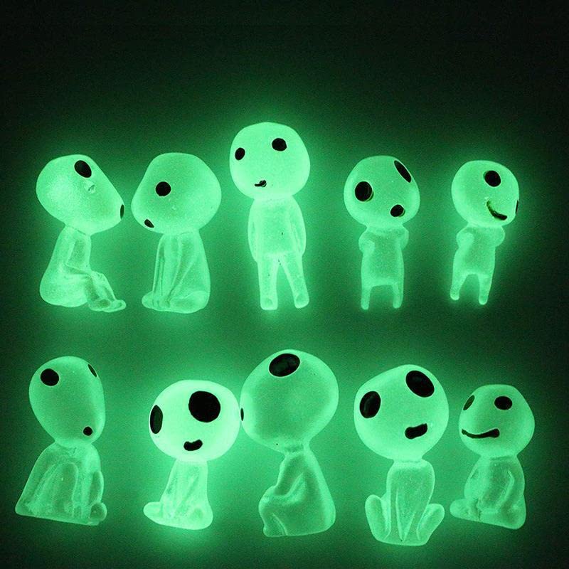 10 Pcs/Set Mononoke Luminous Tree Elf Dolls - Glow in The Dark Kodama Figures, Resin Garden Gnome Statues for Micro Landscape Decor (Green) - Green