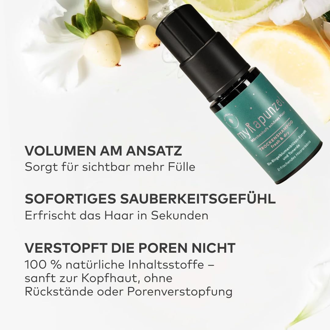 Trockenshampoo – Natürliche Trockenwäsche für fettigen Haaransatz – sofort frisches Haar & Volumen ohne Rückstände – mit Bio-Ringelblume & Tonerde – 100% natürliche Inhaltsstoffe – 20 g