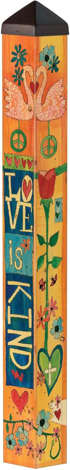 Studio M Art Pole Outdoor Decorative Accessory for Landscaping, Gardens, and Yards, 40 Inches Tall Weather Resistant PVC with Vinyl Wrap, Love is Kind