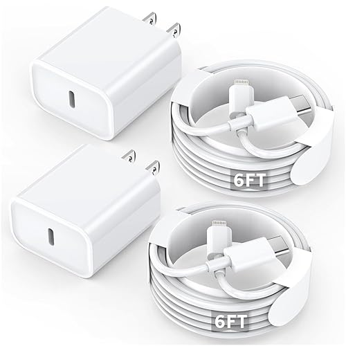 Cargador rápido para iPhone, Certificado Apple MFiCargador de iPhone de carga rápida tipo C adaptador de bloque de cargador de pared de 6 pies USB C