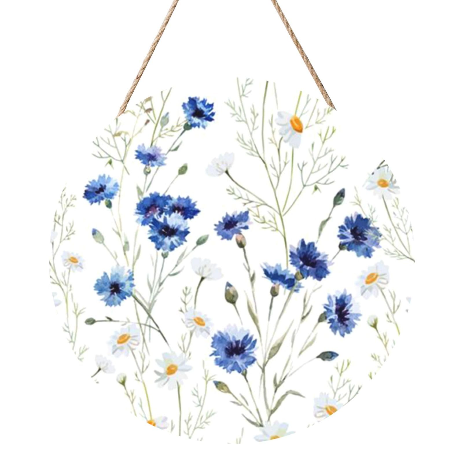 InOmak Flowers And Cornflowers Daisies, Round Wood Panel Painting 12 in, Wall Hanging Painting For Home