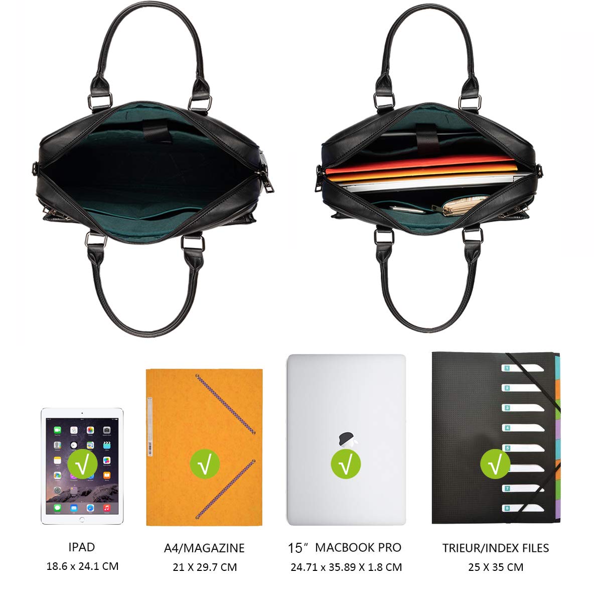 David Jones - Bolso de Ordenador Portátil 17 Pulgadas Hombre - Bolso de Mano Negocios Maletín - Portadocumentos Mensajero - Bolsos de Hombro Bandolera - Portafolio Cartera Trabajo Oficina - Negro