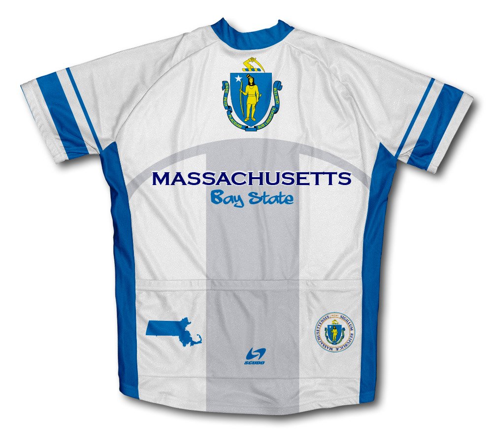 ScudoPro Massachusetts Flag Short Sleeve Cycling Jersey for Men - Size L