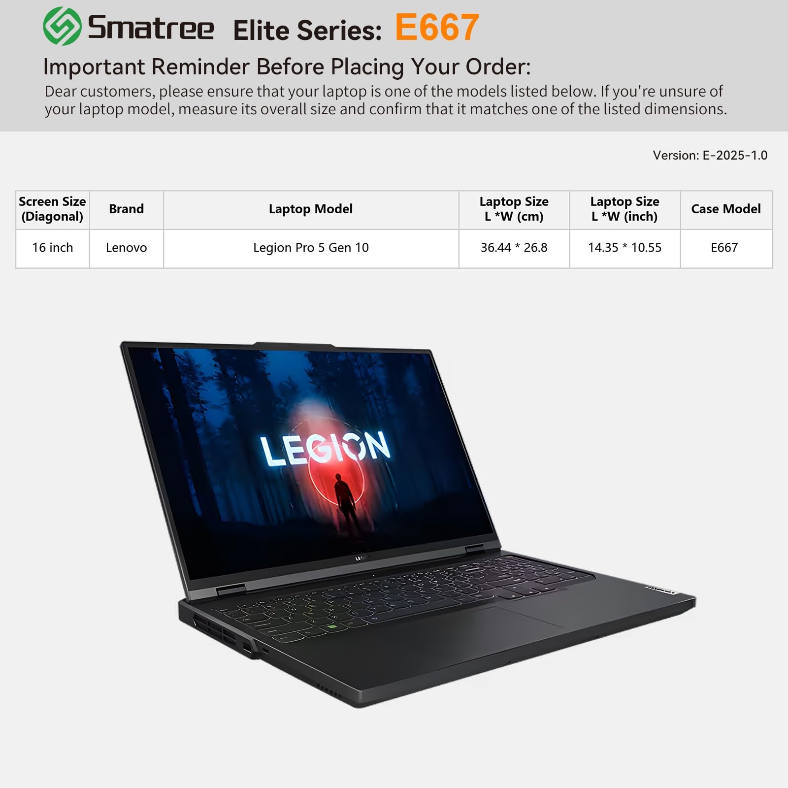 Smatree Pokrowiec na laptopa 40.6 cm Lenovo Legion Pro 5 Gen 10, ochronne etui na laptopa z kieszenią na akcesoria, zamek błyskawiczny YKK, opatentowana, odporna na wstrząsy konstrukcja (E667)