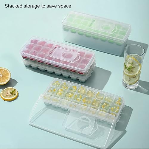 Miniatura 3 de Bandejas para cubitos de hielo, bandeja de hielo de silicona con tapa y contenedor de almacenamiento para congelador, seguro, saludable, de fácil