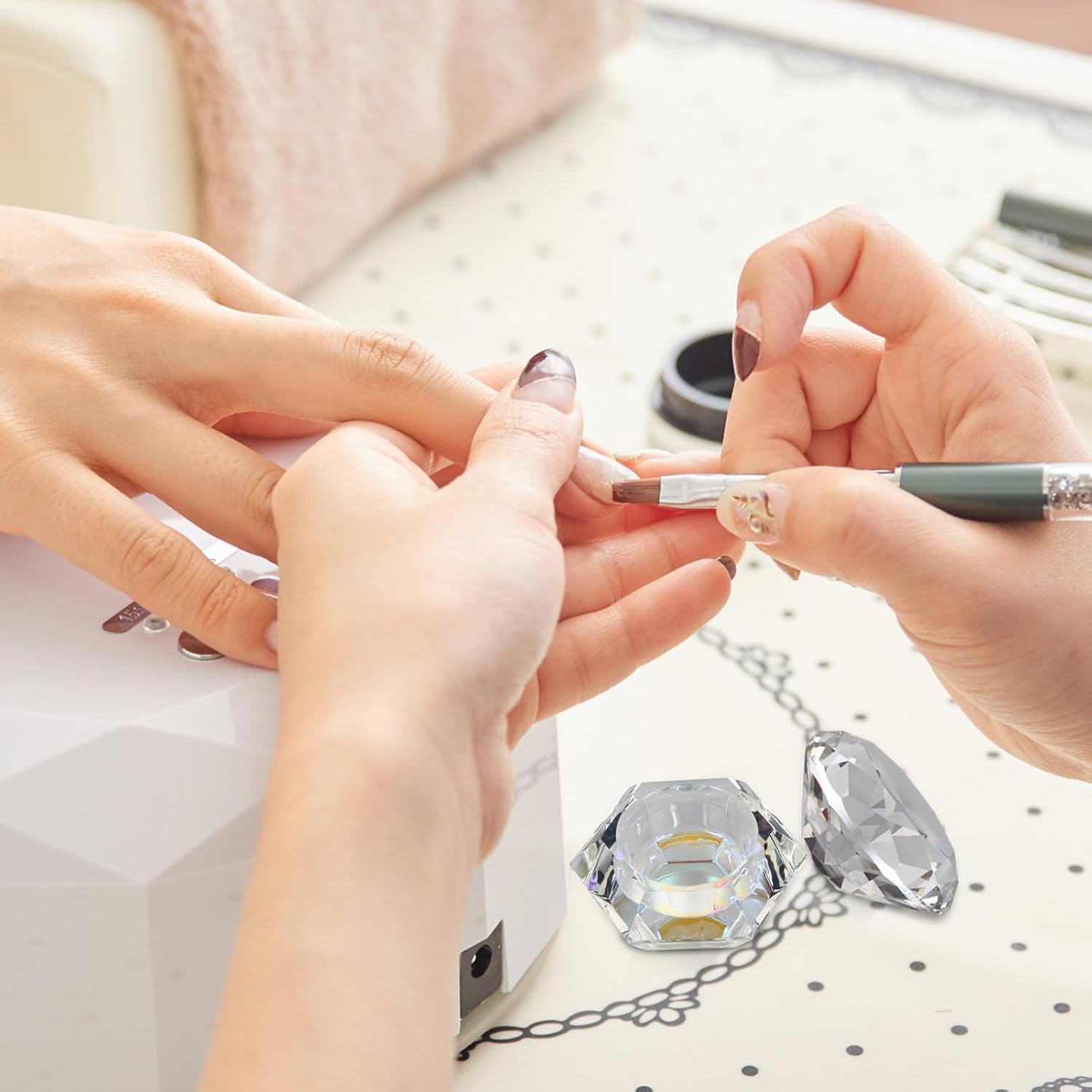 Glass Nail Art Jar with Diamond Lid for Makeup Storage