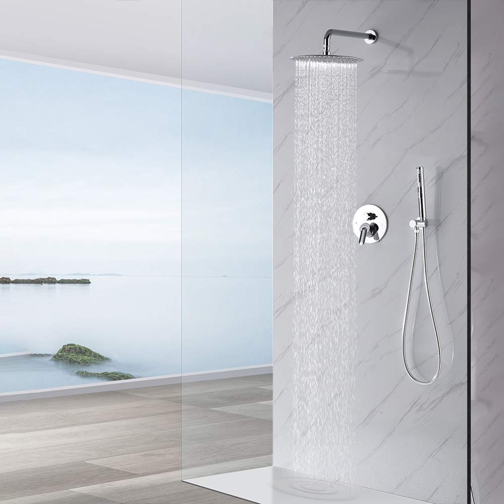 Starbath Round Shower System, 12 Inch Wall Mounted Shower Faucet Set for Bathroom with Rain