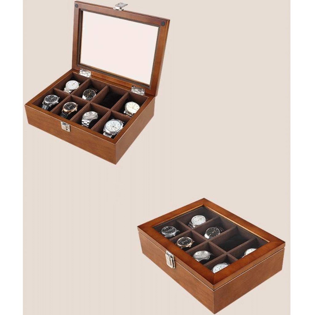 Uhrenbox-Uhrengehäuse für Herren, 8 Fächer, Aufbewahrungsbox aus massivem Holz, langlebig, bestes Geschenk für Geburtstag, Hochzeit Present