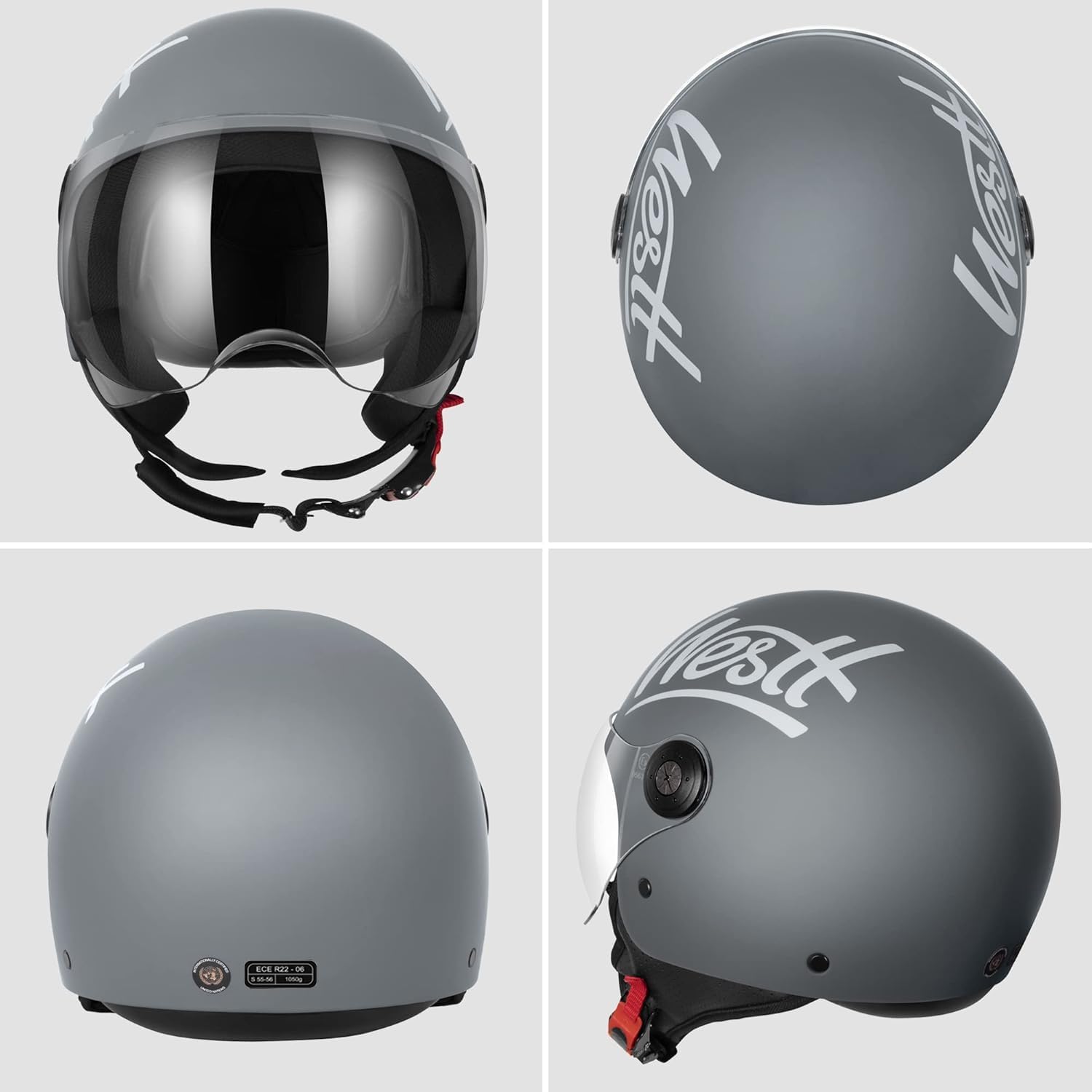 Westt Casque Jet Moto Homme Femme, avec Visière, Homologué ECE 22.06 | 1050g Ultraléger Casque Scooter, ABS &EPS Robustes, Convient aux cyclomoteurs, scooters et aux personnes portant des lunettes