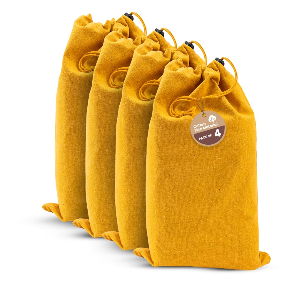 LFH Cotton Rich Shoe Storage Bags with Drawstring, Dustproof Breathable Reusable Organizer, Perfect For Travel, Dorm, Hotel, College, Gym, Easy to Carry, Machine Washable 8"x17" (Pack of 4) - Golden