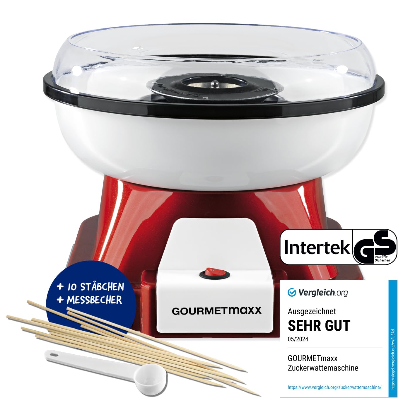 NAVESO Zuckerwattemaschine 500W – Inkl. 10 Stäbchen & Löffel Für Partys & Kindergeburtstage