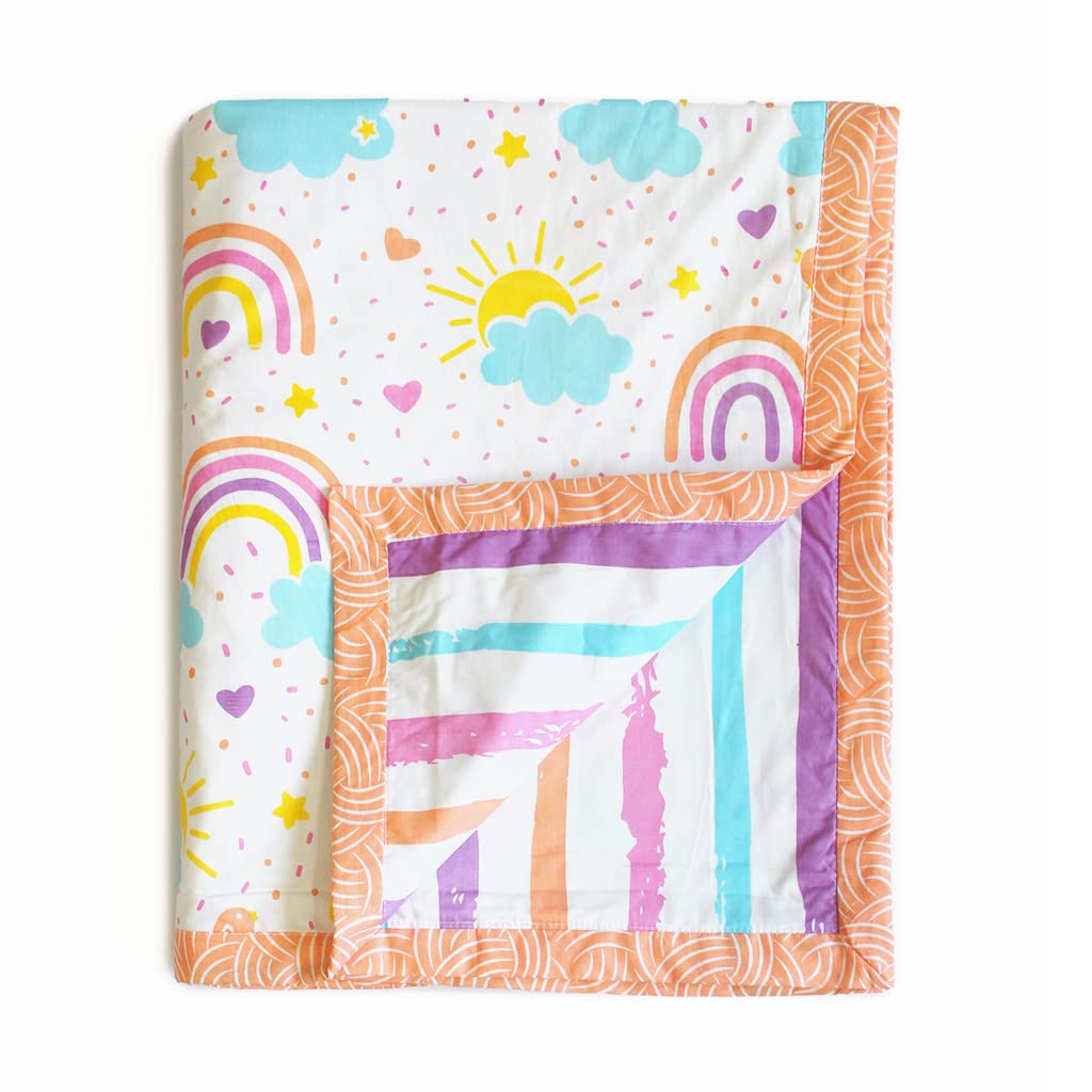 Silverlinen Over The Rainbows 100% Cotton 3 Layer Reversible Single Blanket Dohar for Kids for Girls - Multicolour (Size: 56x70 Inches)-image-31