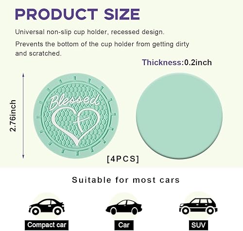 Miniatura 8 de Dickno 2 posavasos para automóvil, 2.76 pulgadas, con inserción cristiana de cruz bendita y corazón, tapete antideslizante para vasos para bebidas,