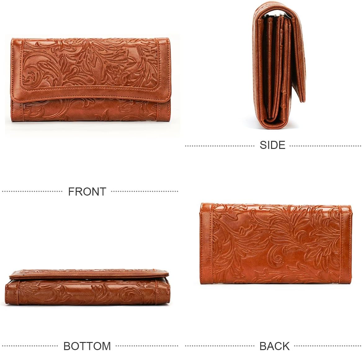 MEITRUE Women's Wallet Leather RFID Blocking Trifold Ladies Purse Embossed long Clutch Card Holder Phone Checkbook Organizer - Image 4