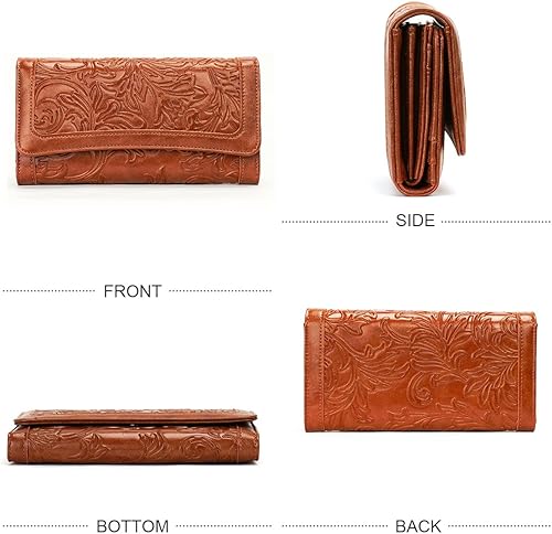 Miniatura 4 de MEITRUE Cartera de cuero para mujer, con bloqueo RFID, triple pliegue, con relieve, soporte para tarjetas, organizador de chequera para teléfono