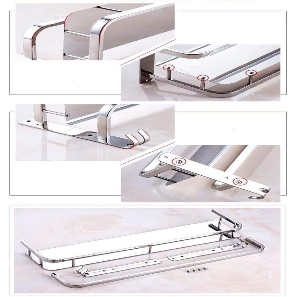 Estante organizador de almacenamiento para baño, estante de vidrio de 3 niveles montado en la pared con toallero de acero inoxidable