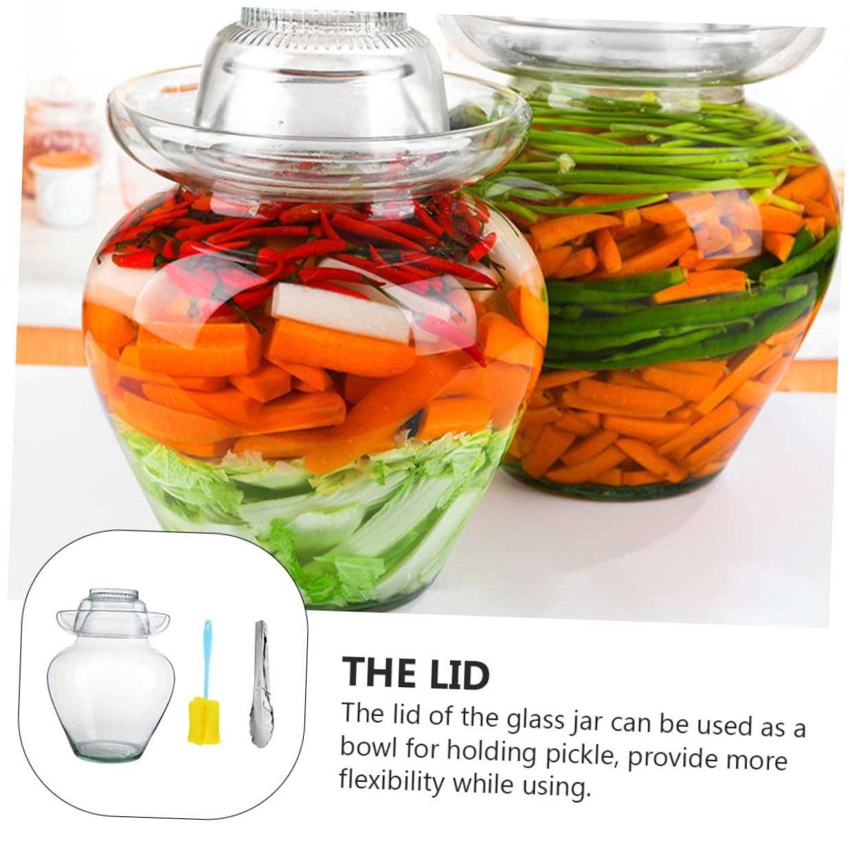 jojofuny Einmachglas für Kimchi und Essiggurken Steinguttopf mit Wasserdichtem Deckel Transparent für Fermentation von Sauerkraut und Anderen Lebensmitteln