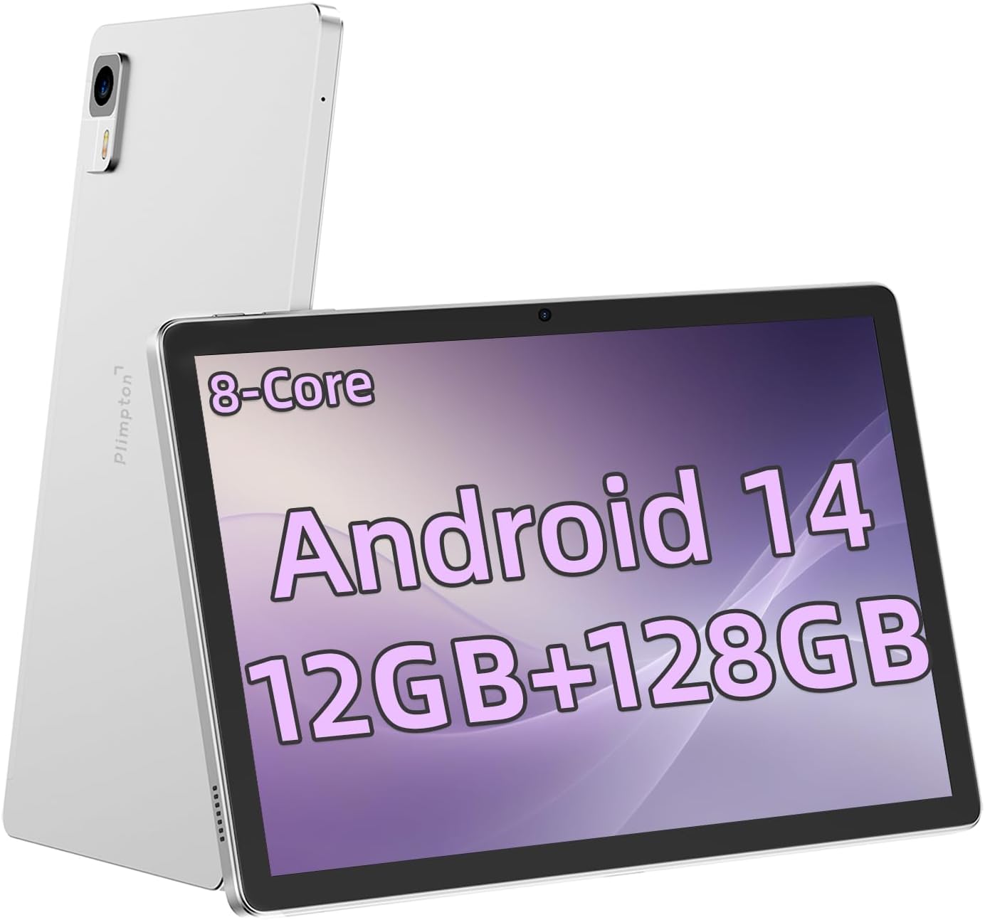 2025 Newest Android 14 Tablet, 10 inch Tablet Incell Screen with 8-Core, 12(4+8) GB RAM 128GB Storage, HD Display, 6000mAh, WiFi, Metal Body, Plimpton P70 (Silver)
